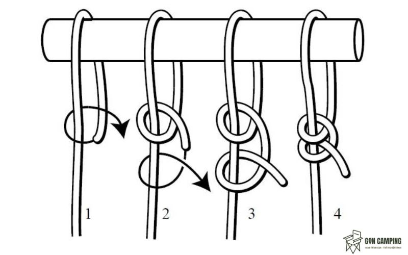 Dựng lều với nút thuyền chài một vòng hai khóa 