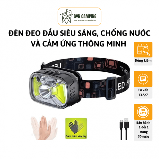 Đèn Đeo Đầu Cảm Ứng Siêu Sáng